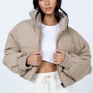Beige Cropped Puffer Jacket